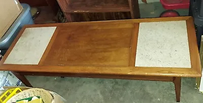 MID-CENTURY MODERN COFFEE TABLE W/ 2 MARBLE INSERTS DANISH LEGS 1960's ERA • $149