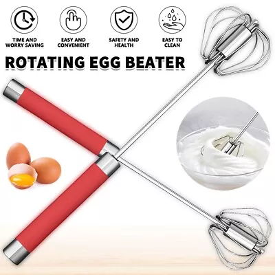 2PK Semi-Automatic Egg Whisk Hand Push Egg Beater Stainless Steel Blender Mixer • £5.59