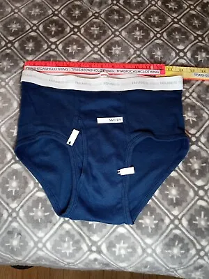 VTG 70/80s RARE Hanes Mens Large (36-38) Navy Blue Brief Made In USA DEFECT • $13.99