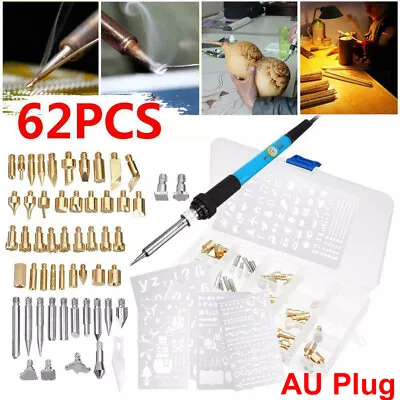 62PCS Wood Burning Pen Tool Soldering Stencil Iron Craft Set Pyrography Kit AU • $34.09