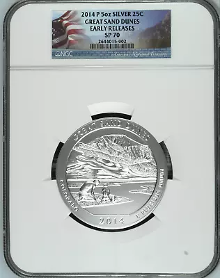 2014 P GREAT SANDS DUNES 5 Oz. Silver 25c Quarter NGC SP 70 EARLY RELEASES • $175