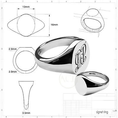 NEW Monogrammed 925 Solid Sterling Silver Oval Signet Rings UK Hallmarked Rings • £192.10