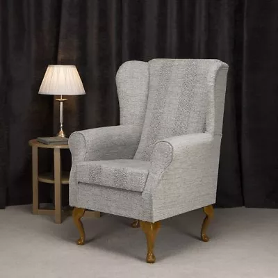 High Wing Back Fireside Chair Maida Vale Grey Fabric Easy Armchair Queen Anne • £453.68