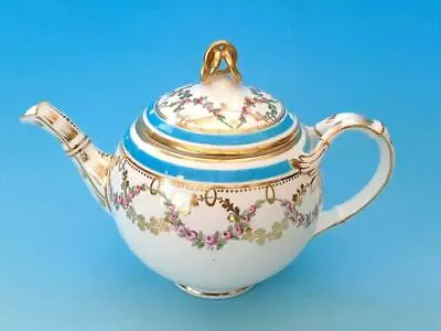 Very Rare Antique Minton Teapot Rose Swags & Turquoise Blue Deco Like Coaplort • £75