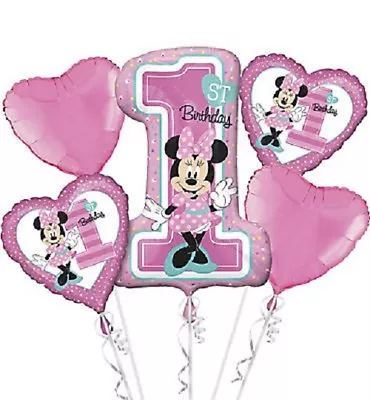 Minnie Mouse 1st Birthday Party Balloon Bouquet 5 Pieces • £9.72