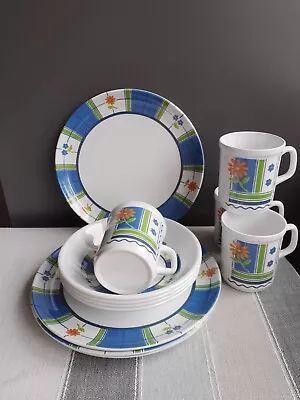 £24.90 • Buy Vintage Euro-Mel Melamine Set Plates, Bowls And Cups 12 Piece Floral Picnic Set