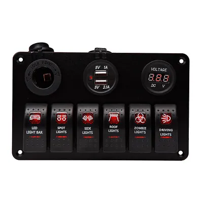 6 Gang Rocker Switch Panel Toggle Dual USB For Marine Boat Car Truck • $56.25