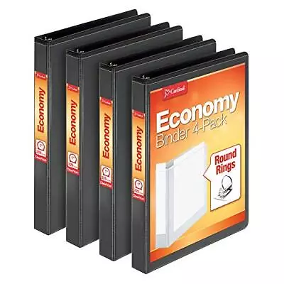 Cardinal 3 Ring Binder 1 Inch Round Ring Black 4 Pack Holds 225 Sheets • $18.74