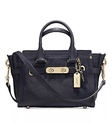 New COACH SWAGGER 20  IN PEBBLE LEATHER 36235 Navy Women’s Bag Light Gold • $411.13
