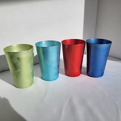 Vintage Multicolored Frosted Aluminum Drinking Cups Tumblers 4.75” Set Of 4 • $13.95