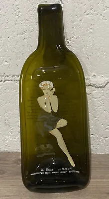 Flattened Melted Green Glass Wine Bottle Marlyn Monroe 12  Cheese Tray Holder • $44.89