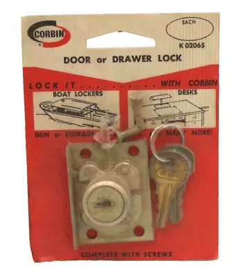 Vintage Corbin Door Or Drawer Lock -  K-02065 - NEW OLD STOCK IN PKG  Boats Desk • $11
