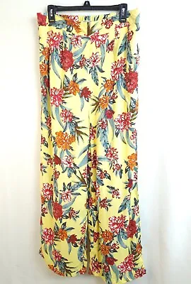 Miss Selfie Women's Sz Large Palazzo Wide Leg Tropical Pants High Rise Pockets • $21