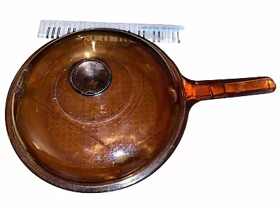 Pyrex Corning Vision Ware Amber 10” Glass Skillet With Lid Fry Pan Waffle Bottom • $29.95