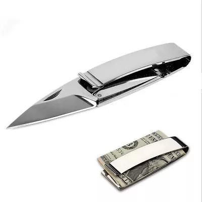 Mens Money Clip Folding Slim Stainless Steel EDC Tool Silver Black Cash Holder • $9.96