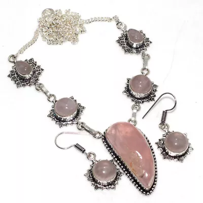 Rose Quartz 925 Silver Plated Necklace Earrings Set 19|1.5  Gift Jewelry GW • $3.99