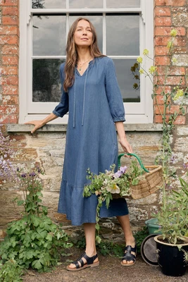 £48.75 • Buy Seasalt Women's Dress - Blue Southern Sun Denim Midi Dress - Regular - Dark Wash