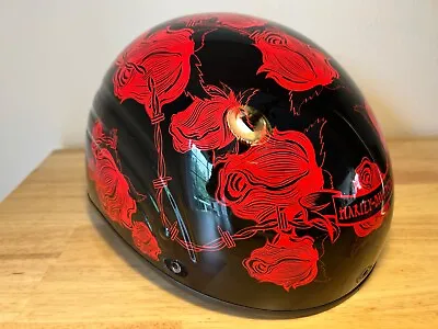 Vintage Harley Davidson Half Helmet Roses And Barbed Wire Black/Red Medium • $59