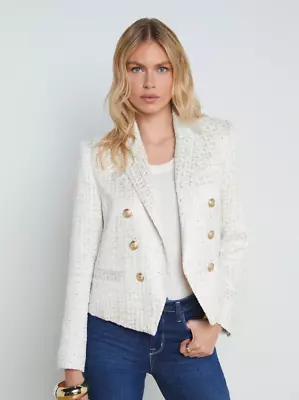 NEW L'AGENCE Brooke Open-Front Blazer IVORY/LIGHT GOLD • $199.99