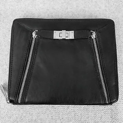 BOTKIER Black Leather Zip Around Ipad / Tablet Case Travel Bag Clutch Pockets • £48.65