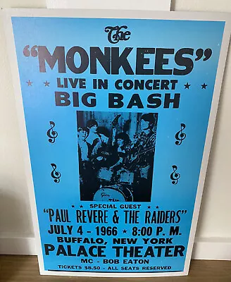 $19.95 • Buy THE MONKEES Concert Poster Live Big Bash 1966 Palace Theater 18x12 Rock Decor