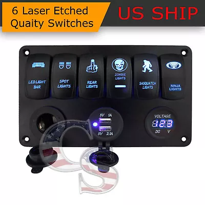 $36.75 • Buy Car Marine Boat 6-Gang Waterproof Circuit Blue LED Rocker Switch Panel Breaker