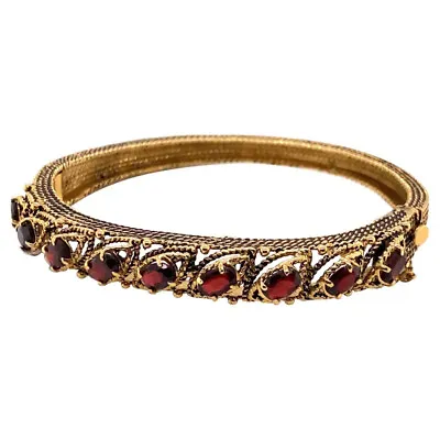 Vintage 14K Yellow Gold Garnet Bangle Bracelet • $2900