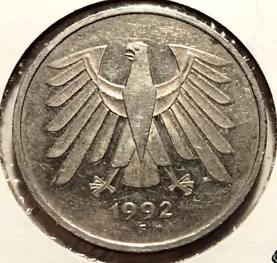 1992 F  Germany  5 Deutsche Mark Coin  - KM#140.1- Combined Shipping  (IN#10600) • $3.95