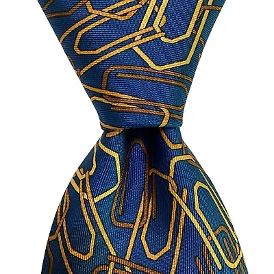 GUCCI Mens 100% Silk Necktie ITALY Luxury PAPER CLIP LINKS Blue/Yellow/Brown NWT • $159.99
