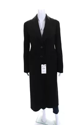 Zara Womens Buttoned Long Sleeved Collared Long Blazer Overcoat Black Size M • $34.99