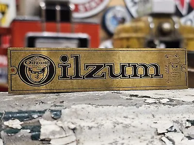 1930's Oilzum Motor Oil Brass Sign 100% ORIGINAL GUARANTEED White & Bagely MA • $149.99