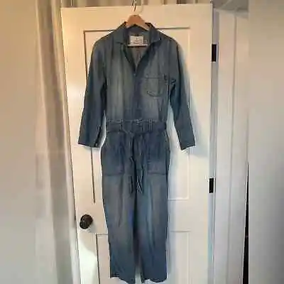 H&M &Denim Jumpsuit Chambray Long Sleeve Tie Waist Pockets Lightweight Size 4 • $25