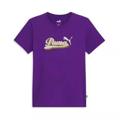 Puma Vintage Script Graphic Crew Neck Short Sleeve T-Shirt Womens Purple Casual • $14.99