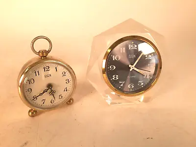 Vintage Alarm Clocks Elgin Lot Of Two Lucite Chrome Running C-9 • $35