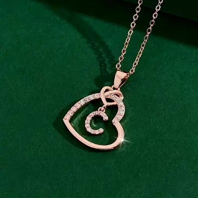 1Ct Round Real Moissanite Heart Initial  C  Letter Pendant 14k Rose Gold Plated • $115.49