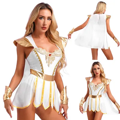 Women's Ancient Roman Empress Costume Halloween Greek Tago Cosplay Bodysuit Cape • $17.38
