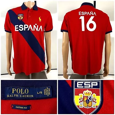 Polo Ralph Lauren #16 Espana Spain Custom Slim Fit Polo Shirt Big Logo Size L • $75