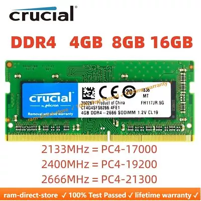 Crucial DDR4 4GB 8GB 16GB 2400 2666 2133 3200 Memory SODIMM Laptop RAM Notebook • $37.84