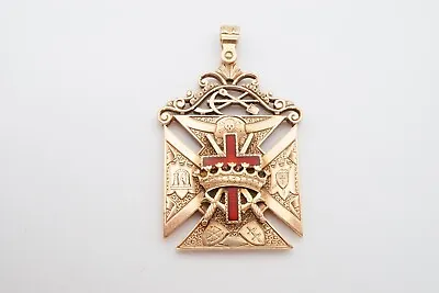Vtg Masonic Knights Templar 10k Yellow Gold Pendant Enamel Wooster Ohio Lodge • $1499.99