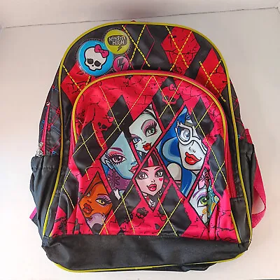 Monster High Back Pack 16  Licensed PInk Black Padded Straps Pockets • $17.99