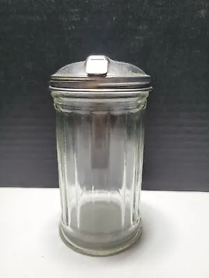 Vintage Glass Sugar Jar.  Metal Lid W/ Swing Open Door Marked Chicago!  • $15