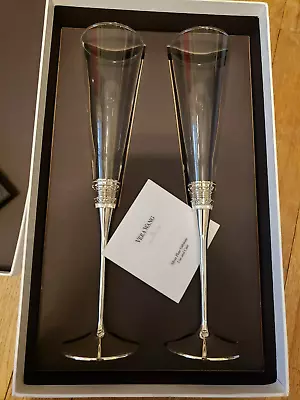 VERA WANG For Wedgewood Silver Plated Champagne Toasting FLUTES W/Box Wedding • $38