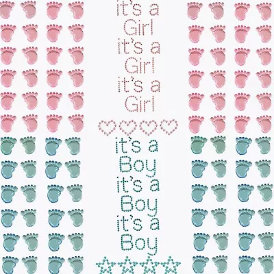 PINK / BLUE BABY SHOWER STICKER SET Self Adhesive 3D Stick On Diamante Gem Feet • £2.78