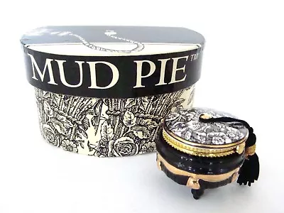 Mud Pie Porcelain Hinged Box - Black & White Toile Foot Stool Treasure Box • $16.95