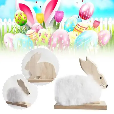 Vintage Hand Carved Wooden Rabbit With Fuzzy White Fur Unique Easter • $10.14