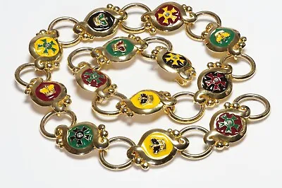 Gianni Versace Couture Red Green Yellow Enamel Crystal Crown Chain Women’s Belt • $3500