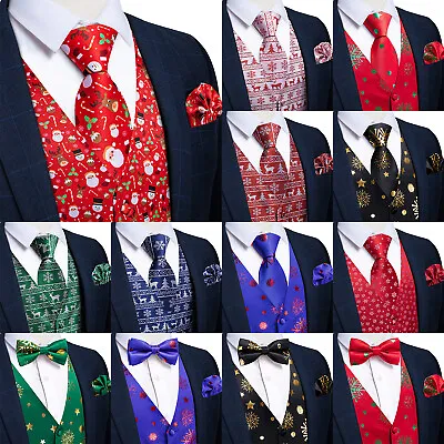 Christmas Mens Waistcoat Paisley Floral Suit Vest Tie Hanky Cufflinks Set Party • $19.99