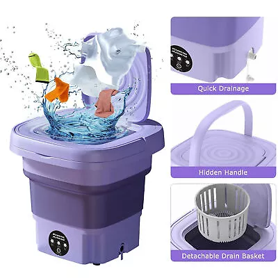 8L Portable Washing Machine Mini Washer Foldable Washer Spin Dryer Small Travel • $27.98