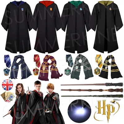 £10.59 • Buy UK Harry Potter Gryffindor Ravenclaw Slytherin Robe Cloak Tie Costume Wand Scarf
