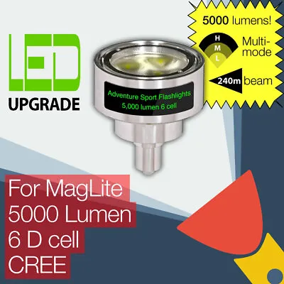 ASF MagLite LED Conversion/upgrade Bulb 5000 Lumen Torch/flashlight 6D Cell CREE • £159.95